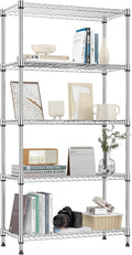 1250 lbs 5 Tier Shelf Metal Storage Shelves Shelving Wire Rack Heavy Duty Closet Organizers for Garage Kitchen Bathroom Laundry Chrome 13.8" D x 29.5" W x 59.5" H-Ruum Studio Home