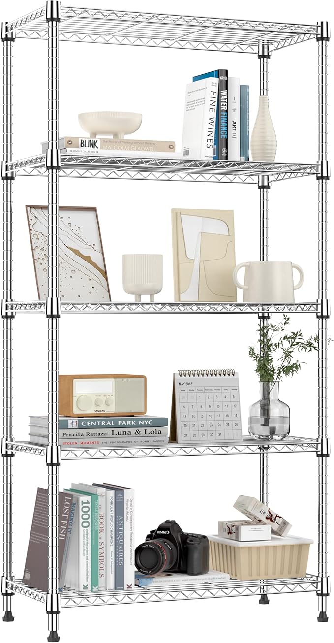 1250 lbs 5 Tier Shelf Metal Storage Shelves Shelving Wire Rack Heavy Duty Closet Organizers for Garage Kitchen Bathroom Laundry Chrome 13.8" D x 29.5" W x 59.5" H-Ruum Studio Home