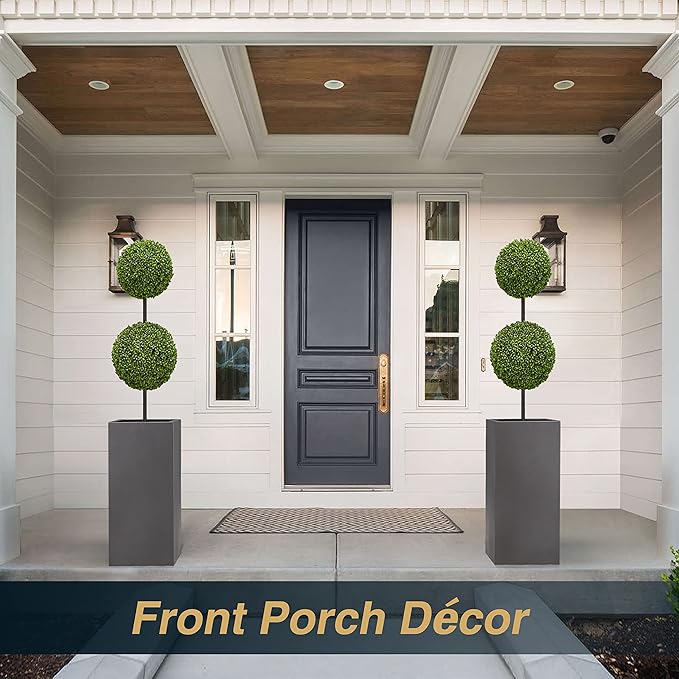 Metallic Heavy Tall Outdoor/Indoor Planter Box, Seamless Metal Planter, Rectangular, 14”Lx14”Wx30”H, 25 Pounds, Dark Gray, No Assembly, 1 Pack-Ruum Studio Home