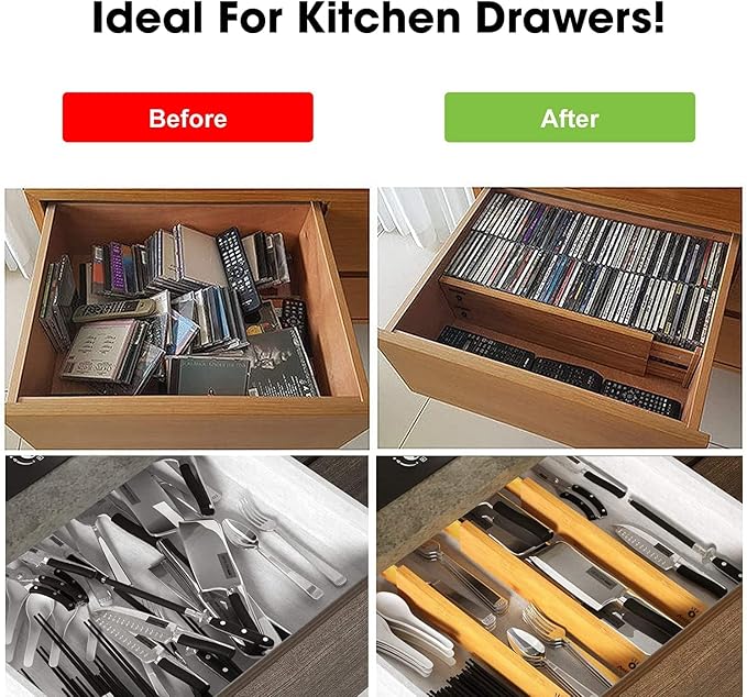 ANTOWIN Bamboo Drawer Dividers Organizers 16pcs, Expandable Drawer Separators Splitter, 17-22 inches Long Adjustable Spring-loaded Organizer for Large Utensil, Clothes, Tools Drawers (8+8)-Ruum Studio Home