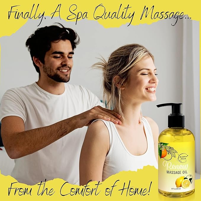 Renew Massage Oil with Orange, Lemon & Peppermint Essential Oils - Great for Massage Therapy or Home use. Ideal for Full Body – with Almond, Grapeseed & Jojoba – by Brookethorne Naturals-Ruum Studio Home
