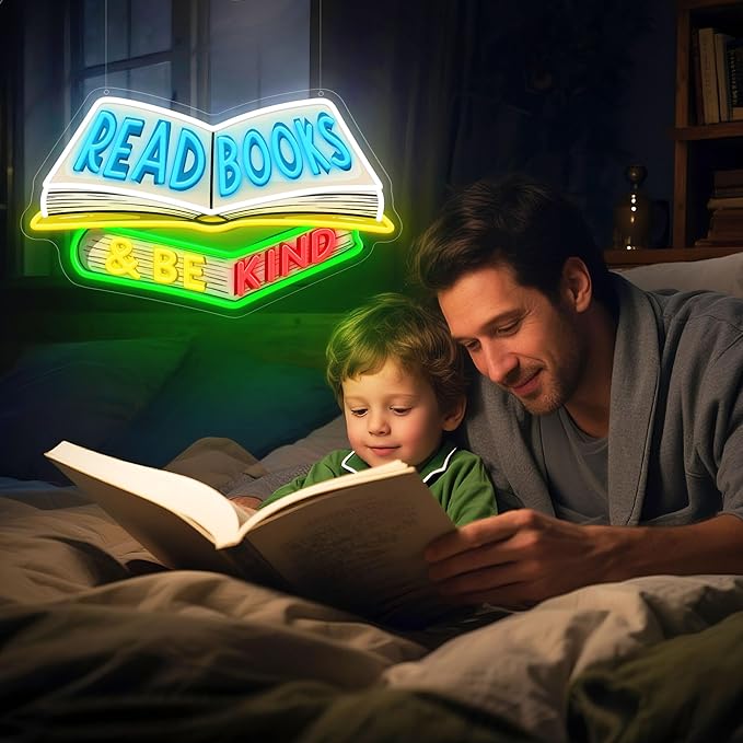 SELICOR Read Books & Be Kind Neon Signs for Wall Decor-Teacher Appreciation Gift,Adjustable LED Book Neon Light Up Sign for Reading Room Study Room Classroom Bookstore Library Museum Cafe Bedroom-Ruum Studio Home