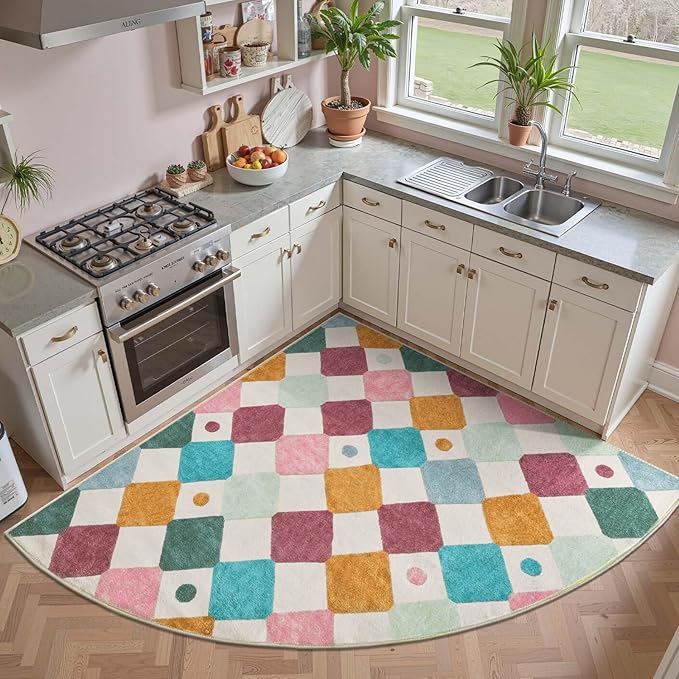 jinchan Kids Rug for Nursery 6ft Radius Corner Washable Area Rug Modern Colorful Quarter Circle Rug Soft Non-Slip Carpet for Bedroom Playroom Daycare Reading Nook Kitchen Classroom Confetti on Cream-Ruum Studio Home