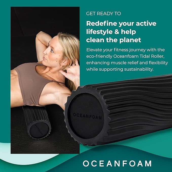 Oceanfoam Tidal Roller - Black - Muscle Massage Foam Roller for Back Pain & Stretching - Firm and Ergonomic Wide Wave Textured - Yoga, Athletics, & Wellness - Full Size, 20" x 5"-Ruum Studio Home