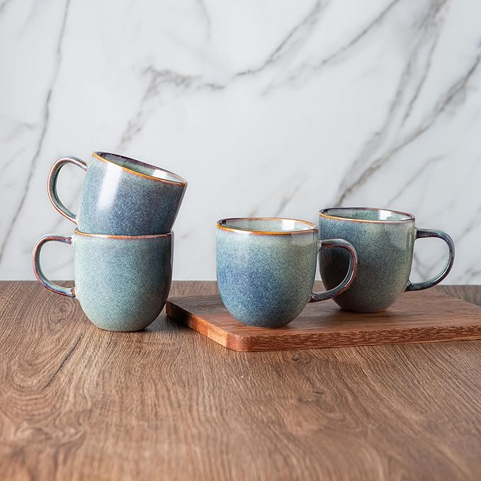 AmorArc 12oz Coffee Mugs, Ceramic Coffee Mugs set of 6 for Man, Woman, Dad, Mom, Modern Coffee Mugs with handle for Latte/Cappuccino/Milk/Cocoa. Dishwasher&Microwave Safe, Ceylon Blue-Ruum Studio Home