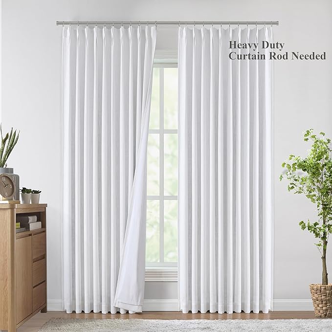 Vision Home White Pinch Pleated Full Blackout Curtains 60 inch Wide Thermal Insulated Window Curtains for Living Room Bedroom Room Darkening Pinch Pleat Drapes with Hooks Back Tab 1 Panel 60" Wx63 L-Ruum Studio Home