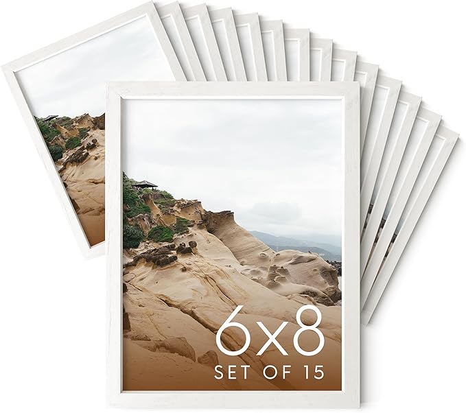 HAUS AND HUES 6x8 White Oak Wooden Picture Frame - Set of 15 6x8 Poster Frame - Premium Oak, Vertical Hang, Shatterproof Plexiglass - Ideal for Home, Room, Office (6x8-inch, White, Set of 15)-Ruum Studio Home