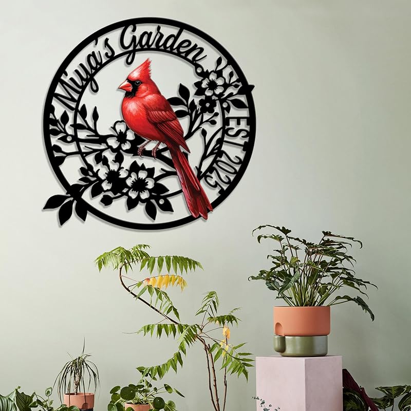 Personalized Name Garden Cardinal Metal Signs with Stake, Custom Family Name Yard Decor for Outdoor Outside, Cardinal Lawn Patio Stake Gardening Enthusiasts Grandmothers Gift-Ruum Studio Home