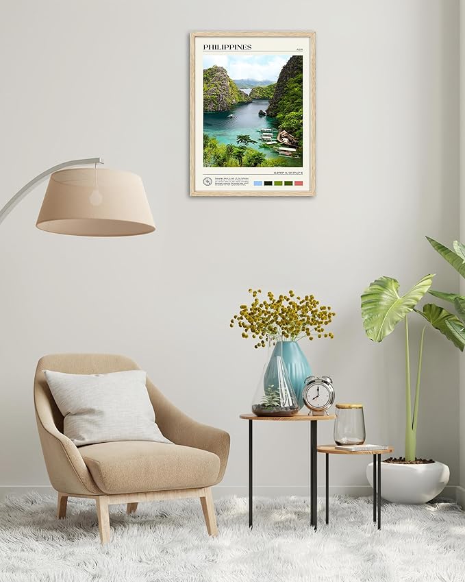 HesenDot Natural OAK Wood Framed Philippines Natural Scenery Wall Art,12x16in Busuanga Island Landscape Canvas Print,Urban Landmark Wall Decor for Living Room,Bedroom,Office Gallery,Set of 1-Ruum Studio Home