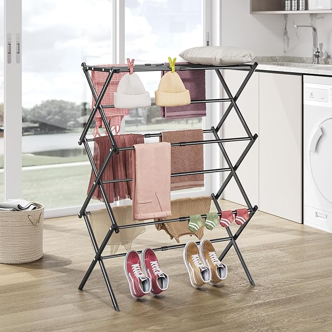 APEXCHASER Clothes Drying Rack, 3-Tier Laundry Drying Rack for Clothes, Expandable Metal Clothing Dryer, Collapsible Towel Rack, Air Drying Rack, Black-Ruum Studio Home