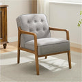 Linen Accent Chair, Mid Century Modern Chair for Living Room, Upholstered Comfy Lounge Armchair with Solid Wood Frame, Reading Side Chair for Bedroom,105°Ergonomic Comfort, Grey-Ruum Studio Home