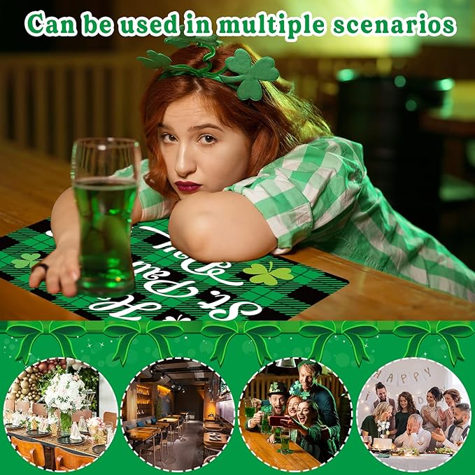 St. Patrick’s Day Placemats Set of 6 Buffalo Plaid Plastic Table Mats Lucky Shamrock Place Mats Blessed Holiday Table Decoration for Indoor Outdoor Party Kitchen Dining-Ruum Studio Home