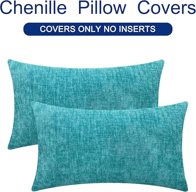 CaliTime Throw Pillow Covers Decorative 16 X 26 Inches Pack of 2 Cozy Chenille Cushion Cases for Couch Sofa Bed Living Room Home Lake Blue-Ruum Studio Home