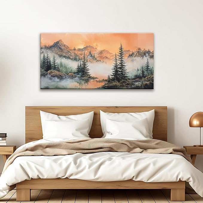 Tsomzxng Large Mountain Wall Art For Living Room Canvas Art Wall Decor For Office Wall Decorations Picture For Bedroom Forest River Landscape Prints Paintings Modern Pictures Artwork 24 X 48 In-Ruum Studio Home
