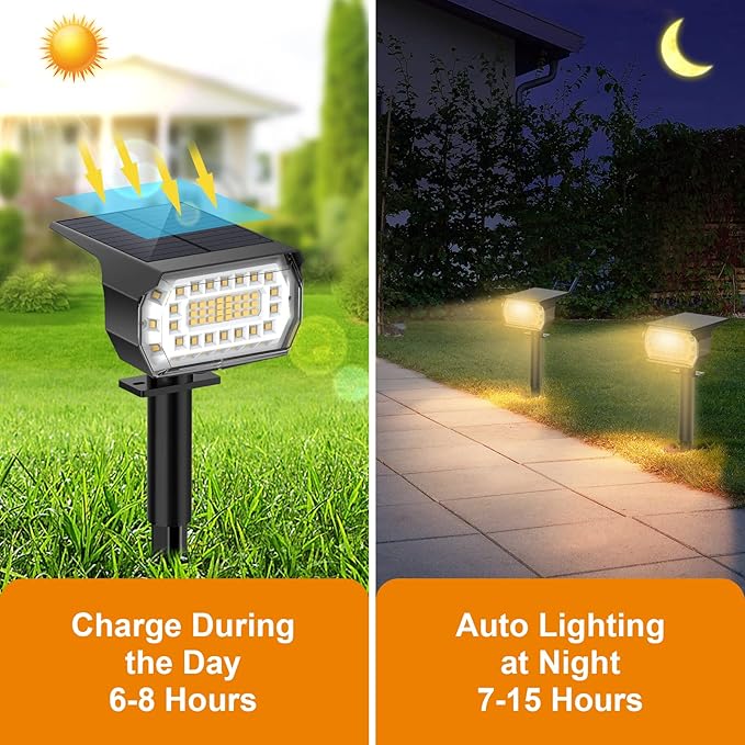 LANSOW Solar Spot Lights Outdoor, [4 Pack/57 LED] 2-in-1 Solar Landscape Spotlights, 3 Modes IP65 Waterproof Dusk to Dawn Solar Powered Flood Wall Lights for Outside Yard Garden Pathway(Warm White)-Ruum Studio Home