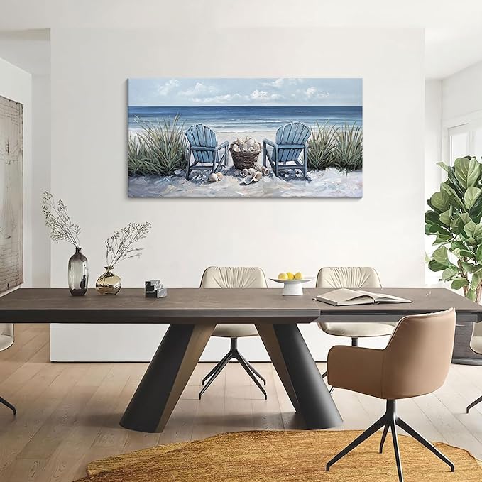 HGUAOA Coastal Wall Art - Large Landscape Wall Pictures for Living Room, Bedroom Pictures, Ocean Beach Artwork, Blue Wall Art, Above Bed Decor, Coastal Landscape Wall Decor, Beach Pinting-Ruum Studio Home