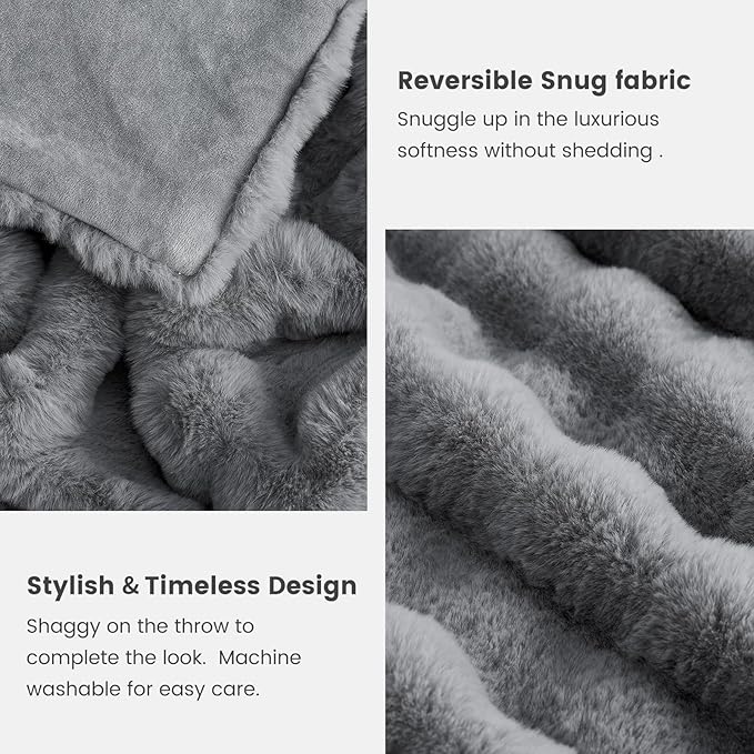 Cozy Bliss Faux Fur Throw Blanket for Couch, Fuzzy Soft Plush Thick Bubble Blanket for Sofa Bedroom Living Room,50 * 60 Inches Light Grey-Ruum Studio Home