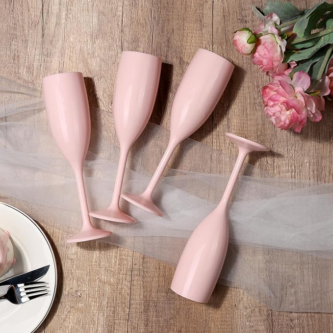 XUWAIDSGN Acrylic Champagne Flutes Toasting Glasses Unbreakable Mimosa Bar Reusable Wine Glasses Vintage Champagne Flutes Stemmed Drinking Cups 5.4 OZ for Christmas Birthday (100, Pink)-Ruum Studio Home
