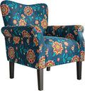 BELLEZE Modern Accent Chair for Living Room, High Back Linen Armchair with Wooden Legs, Upholstered Wingback Side Chair Padded Armrest Single Sofa for Living Room, Bedroom - Allston (Blue & Flower)-Ruum Studio Home