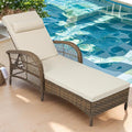 VIVIJASON Outdoor Wicker Chaise Lounge Chair, All-Weather PE Rattan Cushioned Patio Lounger Chair, 6-Position Adjustable Pool Sunbathing Recliner with Armrest & Pillow for Poolside Deck Yard, Beige-Ruum Studio Home