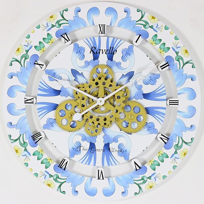 The Gears Clock Wall Clock Italy Collection with Moving Gears (Ravello, 24 inch Round)-Ruum Studio Home