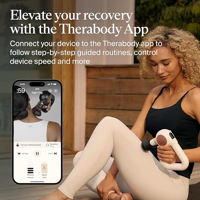 TheraGun Therabody Sense Percussion Massage Gun - Deep Tissue Personal Massager with Preloaded Routines for Stress Relief, Pain Relief & Muscle Soreness in Neck, Back, Leg, Knee, and Shoulder (White)-Ruum Studio Home