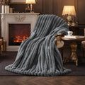 Amélie Home Faux Fur Throw Blanket for Couch, Ultra Cozy Fuzzy Fluffy Fur Luxurious Soft Striped Plush Gift Blankets for Family Sofa Chair Bed Living Room Bedroom, 55"x70", Ionic Wolf Gray-Ruum Studio Home