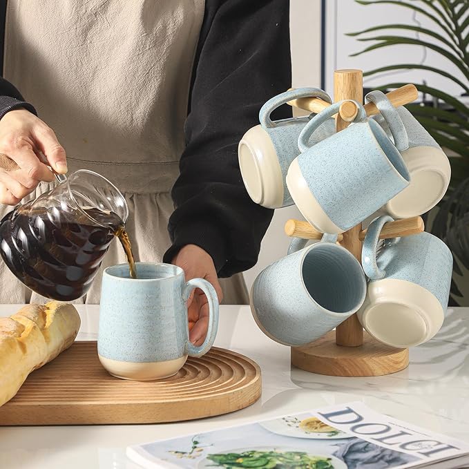 Hasense Porcelain Coffee Mugs Set of 6, 15 Ounce Large Ceramic Coffee Cups Set with Handle for Latte, Tea, Cocoa and Hot Chocolate, Sky Blue Coffee Mugs for Men and Women, Microwave Safe-Ruum Studio Home