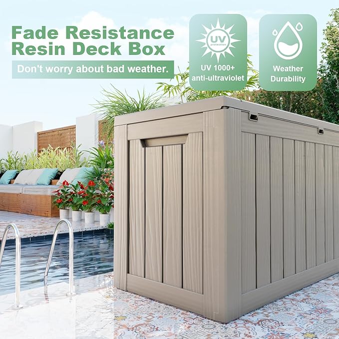 DRATO 80 Gallon Large Deck Box, Outdoor Storage Box for Patio Furniture, Patio Cushions, Gardening Tools, Pool Supplies 480lbs Weight Capacity,Waterproof Resin Storage Boxes-Ruum Studio Home