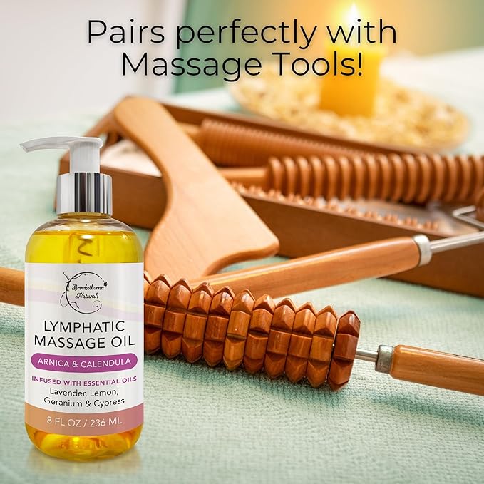 Lymphatic Massage Oil for Massage Therapy & Natural Lymphatic Drainage | Premium Quality with Arnica & Lavender Oil | for Post Surgery Recovery & Detox | 8oz by Brookethorne Naturals-Ruum Studio Home