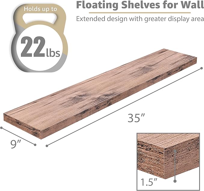 Sorbus Floating Shelves for Wall - 35 Inch Long Bathroom Shelves, Wall Decor for Bedroom, Kitchen, Living Room & Book Storage - Mounted Floating Shelf with Invisible Brackets (Mahogany, 2 Pack)-Ruum Studio Home
