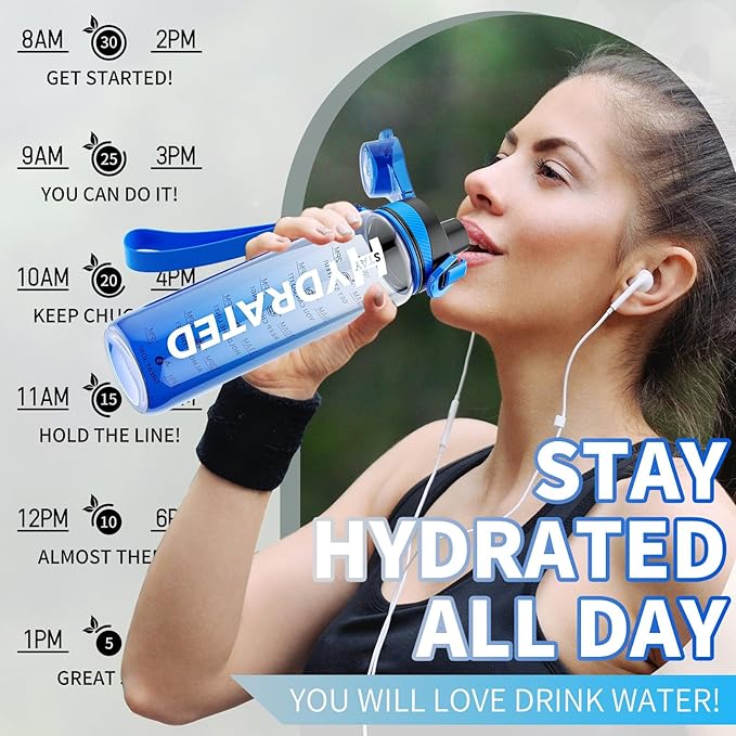 Water Bottle, 32 oz Motivational Water Bottles with Time Marker-Tritan & BPA Free, Sports Water Bottle with Time to Drink & Strap, Wide Mouth, Leakproof -Gift for Christmas Gym Fitness & Outdoor-Ruum Studio Home