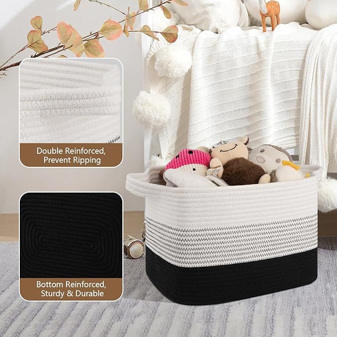 Storage Basket for Organizing, Woven Baskets for Storage, Rectangle Decorative Baskets for Shleves, Closet, Toys, Books, Nursery Organizer Bins - Pack of 3 (Gradient Black)-Ruum Studio Home