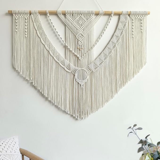 Achart Macrame Wall Hanging Large- Boho Wall Decor- large wall art- Wall Decor Living Room- Macrame Tapestry Boho Decor for Bedroom (Beige-O)-Ruum Studio Home