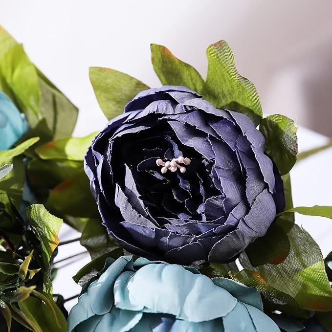 Duovlo Fake Flowers Vintage Artificial Peony Silk Flowers Wedding Home Decoration,Pack of 1 (New Grey Blue)-Ruum Studio Home