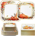 Grencian 200Pcs Fall Plates and Napkins Thanksgiving Plates Pumpkin Flower Wreath Plate Disposable Pumpkin Tableware Fall Party Supplies for Autumn Harvest Thanksgiving Party Decorations, Serves 50-Ruum Studio Home
