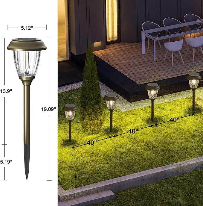 XMCOSY+ Solar Lights Outdoor 10/25 LM LED with 2 Lighting Modes, Solar Garden Lights Glass and Metal, IP65 Waterproof Solar Powered for Yard Pathway Walkway Driveway Patio (6 Pack, Warm White)-Ruum Studio Home