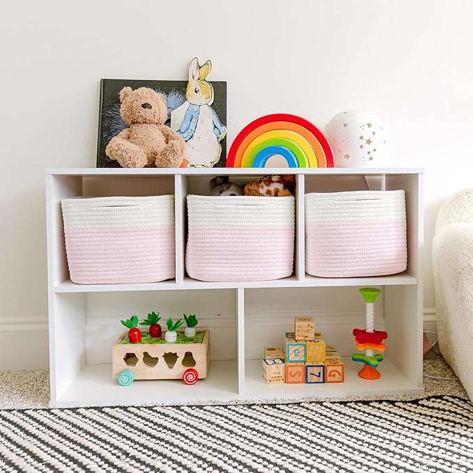 NaturalCozy Storage Cubes 9”x9”x7”Cotton Rope Woven Baskets for Organizing 3-Pack | 9 Inch Cube Storage Bin | Small Basket for Shelf Nursery, Pantry, Decorative Plant, Bathroom Closet, Toy Gift-Ruum Studio Home