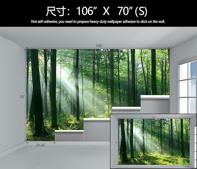 WFBHUA-Green Woodland Wallpaper Mural Foggy Forest Tree Wallpaper Nature Landscape Wall Murals for Bathroom Living Room (Not Peel and Stick)-Ruum Studio Home