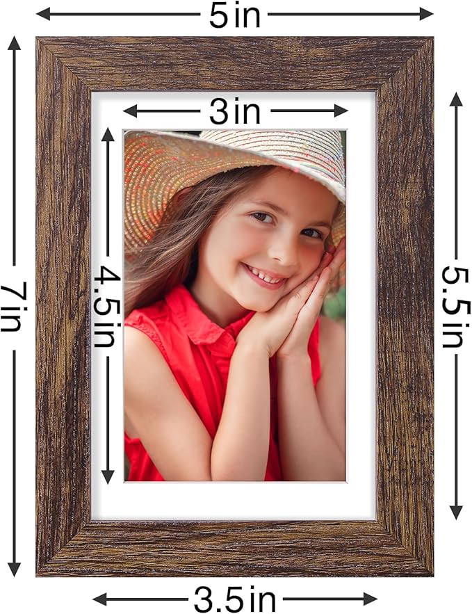 Vittanly 4x6 Picture Frames Set of 9, Shatter Resistant Plexiglass, Display 3.5x5 Pictures with Mat or 4x6 without Mat, Photo Frames for Wall or Tabletop, Engineered Wood, Brown-Ruum Studio Home
