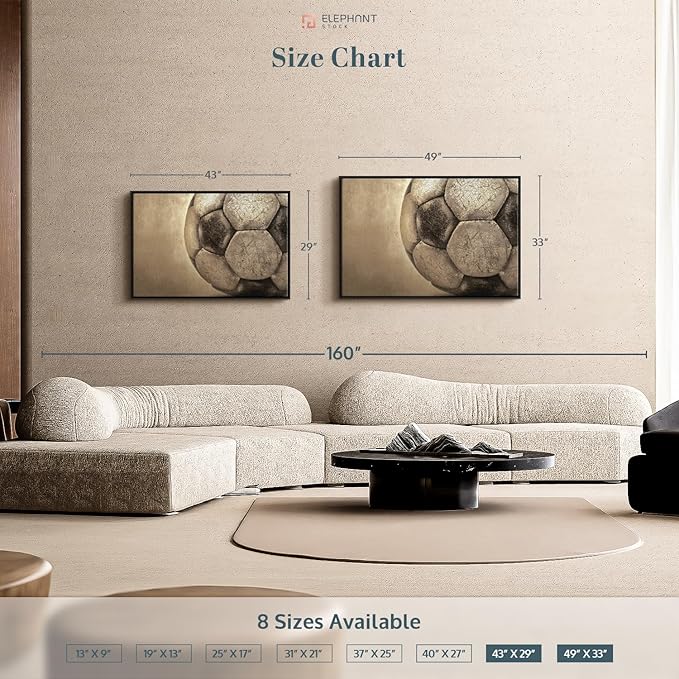 Elephant Stock Worn Soccer Ball Wall Art - Horizontal Framed Canvas - 1-Piece Living Room Wall Decor - Photography sports Canvas Print - Brown and Gray Decor for Wall - 43" X 29"-Ruum Studio Home