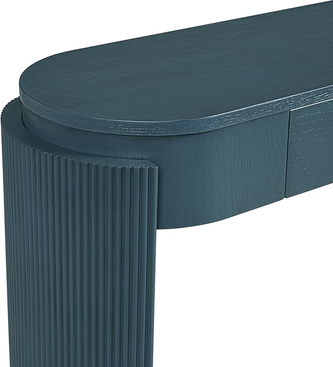 55" Sofa Table with Oval Top and 2 Drawers, Entryway Console Table with Fluted Design for Hallway,Foyer,Entry and Living Room (Fully Assembled-Navy)-Ruum Studio Home