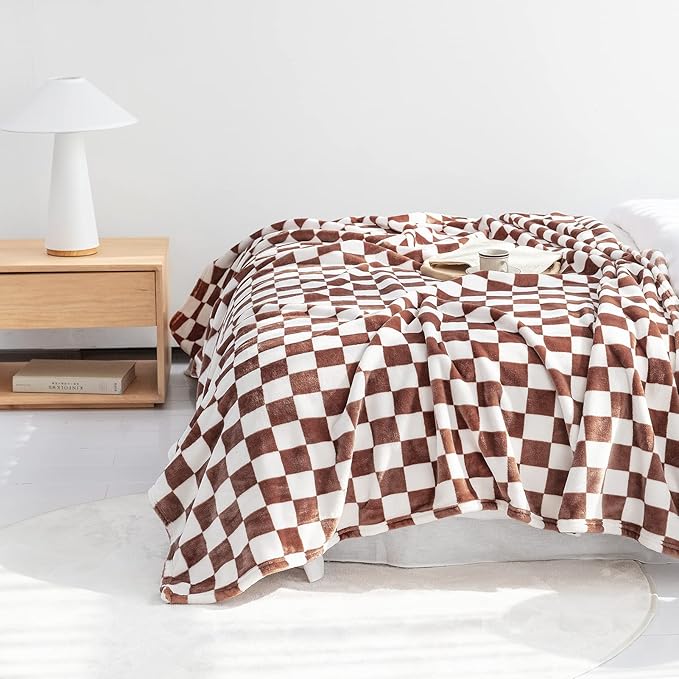 LOMAO Throw Blankets Flannel Blanket with Checkerboard Grid Pattern Soft Throw Blanket for Couch, Bed, Sofa Luxurious Warm and Cozy for All Seasons (Coffee, 50"x60")-Ruum Studio Home
