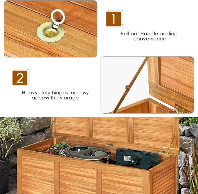 Tangkula 46 Gallon Acacia Wood Deck Box, Garden Backyard Storage Bench, Outdoor Storage Container for Patio Furniture Cushions and Gardening Tools (Natural)-Ruum Studio Home