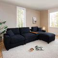 120.3" Modern L-Shaped Sectional Sofa with 360°Swivel Drop-Down Table, Storage Armrest, USB Ports & Movable Storage Ottoman – Plush Linen Cloud Couch for Lounge (Black)-Ruum Studio Home