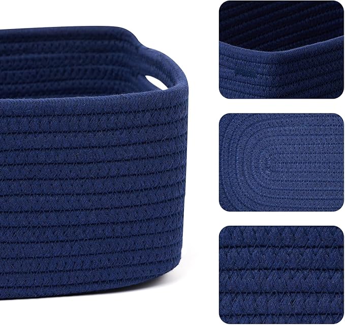 Small Storage Baskets for Organizing | Closet Organizer Bins | Shelf Toy Basket | Woven Rope Baskets | Cube Decorative Box | Shallow Basket | 13x8.5x5.1” | 3 Packs Navy Blue-Ruum Studio Home
