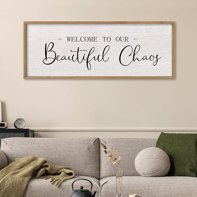 comurdyo Welcome To Our Beautiful Chaos Wall Decor Art 32"X12" for Home Entryway Sign Large Wood Framed Wall Hanging (Wood)-Ruum Studio Home