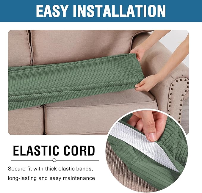 H.VERSAILTEX Super Stretch Individual Seat Cushion Covers Sofa Covers Couch Cushion Covers Slipcover Sets Thick Jacquard Textured Twill Fabric (1 Piece Chair Cushion Cover, Loden Frost)-Ruum Studio Home