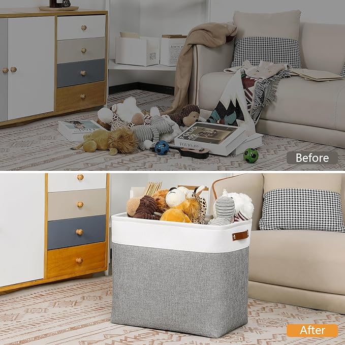 DULLEMELO Storage Baskets 17 inch Large Basket for Blanket Living Room, Foldable Storage Bins Baskets for Organizing [3 Pack] Blanket Storage Baskets Organizer for Home,Office,Closet(White&Grey)-Ruum Studio Home