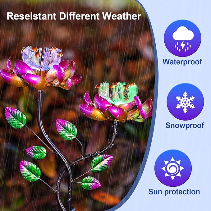 Solar Wind Spinners Pink Twin Flowers for Yard and Garden, Solar Windmill Garden Whirligig Kinetic Spinners Decor for Lawn, Patio, Yard, Metal Wind Outdoor Sculpture-Ruum Studio Home